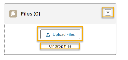 Event waiver Files box with the dropdown, drag and drop, and upload buttons outlined.